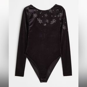 H&M Glittery Motif Velour Bodysuit